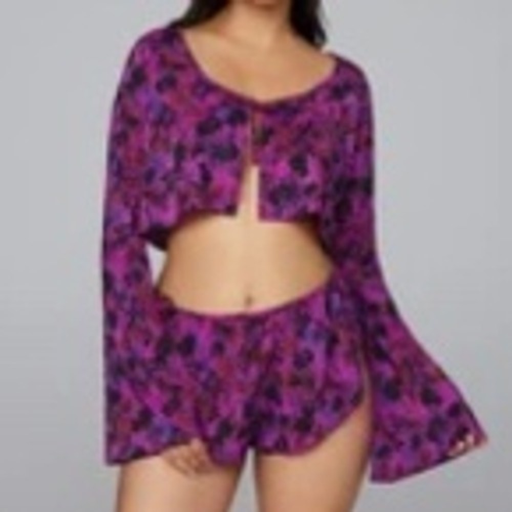 Savage X Fenty Rihanna Magenta Floral Tie Front Crop Top Long Sleeve Medium NWT - Picture 6 of 6